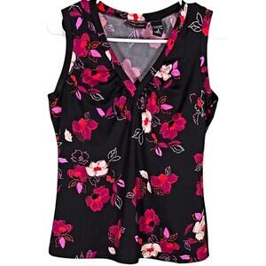 BLACK FRIDAY SALE - Women's Sleeveless V-neck blouse, Black Floral